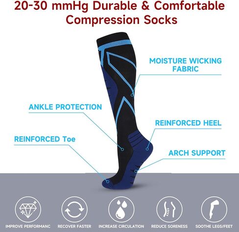 Compression Socks for Men & Women 20-30 mmHg Knee-High Support Stockings for Running, Nurses,Athletic, Sports, Travel in Saudi Arabia