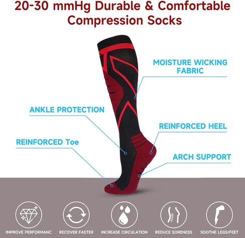 Compression Socks for Men & Women 20-30 mmHg Knee-High Support Stockings for Running, Nurses,Athletic, Sports, Travel in Saudi Arabia