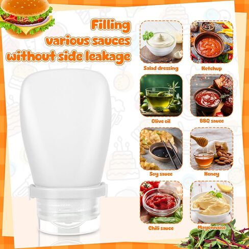 8 Pcs Mini Salad Dressing Container, Ketchup Container Squeeze Bottles Leakproof Sauce Dispenser to Go for Lunch Silicone Portable Jars with Cleaning Brush Labels Marker Pen 1.3 oz,38 ml in Kuwait