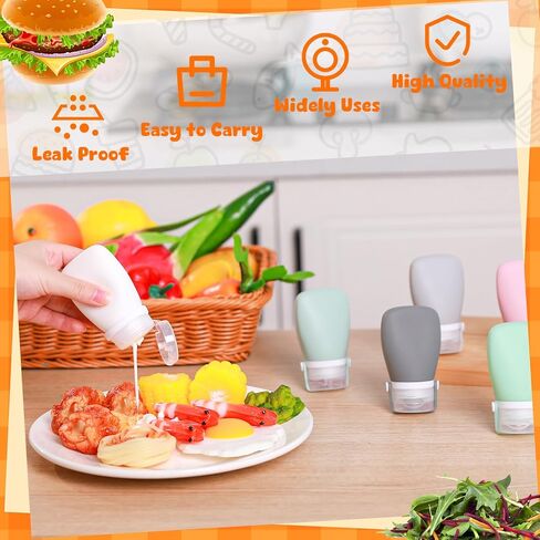 8 Pcs Mini Salad Dressing Container, Ketchup Container Squeeze Bottles Leakproof Sauce Dispenser to Go for Lunch Silicone Portable Jars with Cleaning Brush Labels Marker Pen 1.3 oz,38 ml in Kuwait
