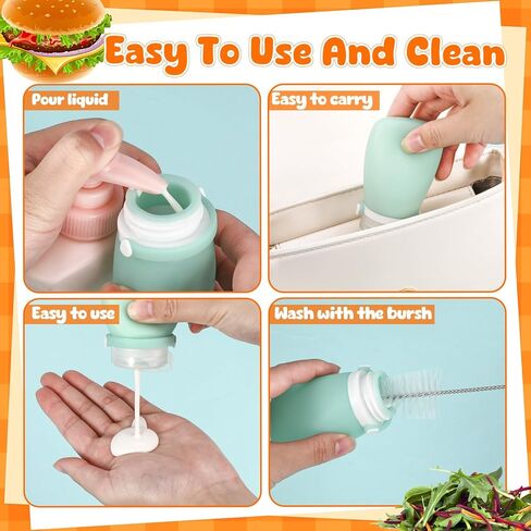 8 Pcs Mini Salad Dressing Container, Ketchup Container Squeeze Bottles Leakproof Sauce Dispenser to Go for Lunch Silicone Portable Jars with Cleaning Brush Labels Marker Pen 1.3 oz,38 ml in Kuwait