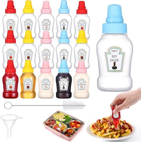 16Pcs Mini Condiment Squeeze Bottles Set,16 Pcs 25 Ml Bear Shaped Mini Ketchup Bottle for Lunch Box with Cleanbrush Funnel Accessories for Ketchup, Liquids, Sauces Syrup in Saudi Arabia