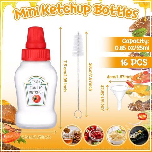 16Pcs Mini Condiment Squeeze Bottles Set,16 Pcs 25 Ml Bear Shaped Mini Ketchup Bottle for Lunch Box with Cleanbrush Funnel Accessories for Ketchup, Liquids, Sauces Syrup in Saudi Arabia