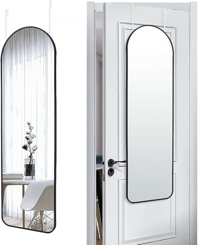 57x20 Door Hanging Full Length Mirror, Floor (Height 5.7ft just Body in1.3ft) Wall Mounted Metal Frame Arch Dressing Mirrors for Bedroom Bathroom Living Room 57 inch Black in Kuwait