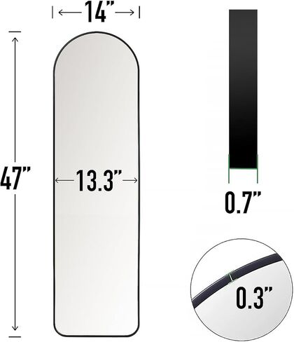 57x20 Door Hanging Full Length Mirror, Floor (Height 5.7ft just Body in1.3ft) Wall Mounted Metal Frame Arch Dressing Mirrors for Bedroom Bathroom Living Room 57 inch Black in Kuwait