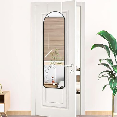 57x20 Door Hanging Full Length Mirror, Floor (Height 5.7ft just Body in1.3ft) Wall Mounted Metal Frame Arch Dressing Mirrors for Bedroom Bathroom Living Room 57 inch Black in Kuwait