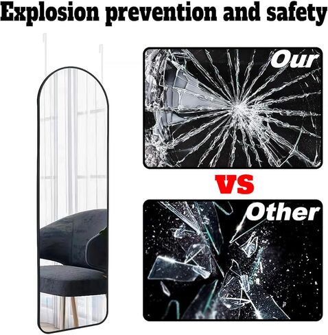 57x20 Door Hanging Full Length Mirror, Floor (Height 5.7ft just Body in1.3ft) Wall Mounted Metal Frame Arch Dressing Mirrors for Bedroom Bathroom Living Room 57 inch Black in Kuwait