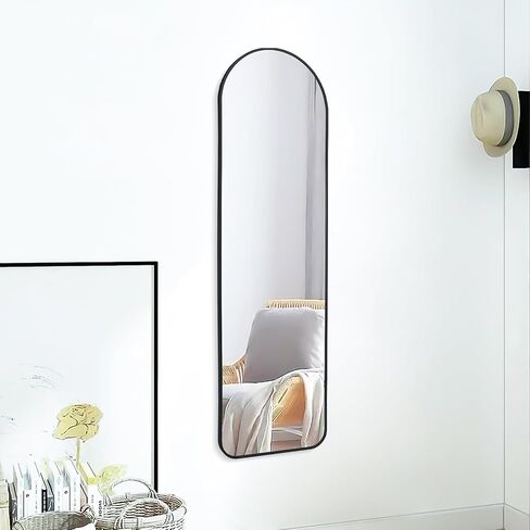 57x20 Door Hanging Full Length Mirror, Floor (Height 5.7ft just Body in1.3ft) Wall Mounted Metal Frame Arch Dressing Mirrors for Bedroom Bathroom Living Room 57 inch Black in Kuwait