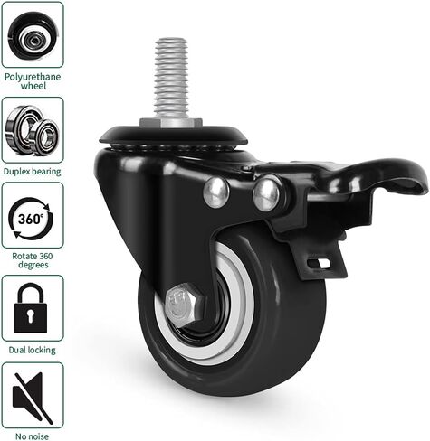 عجلات دوارة مقاس 2 بوصة مع جذع ملولب 5/16 بوصة - 18 × 1 بوصة (قطر المسمار 5/16 بوصة، الطول 1 بوصة) استبدال عجلات البولي يوريثان شديدة التحمل لأثاث طاولة العربة، عجلات صناعية مع صواميل شفة، مجموعة من 4 قطع in Kuwait