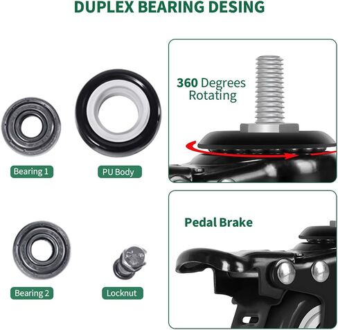 عجلات دوارة مقاس 2 بوصة مع جذع ملولب 5/16 بوصة - 18 × 1 بوصة (قطر المسمار 5/16 بوصة، الطول 1 بوصة) استبدال عجلات البولي يوريثان شديدة التحمل لأثاث طاولة العربة، عجلات صناعية مع صواميل شفة، مجموعة من 4 قطع in Kuwait