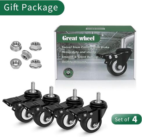 عجلات دوارة مقاس 2 بوصة مع جذع ملولب 5/16 بوصة - 18 × 1 بوصة (قطر المسمار 5/16 بوصة، الطول 1 بوصة) استبدال عجلات البولي يوريثان شديدة التحمل لأثاث طاولة العربة، عجلات صناعية مع صواميل شفة، مجموعة من 4 قطع in Kuwait