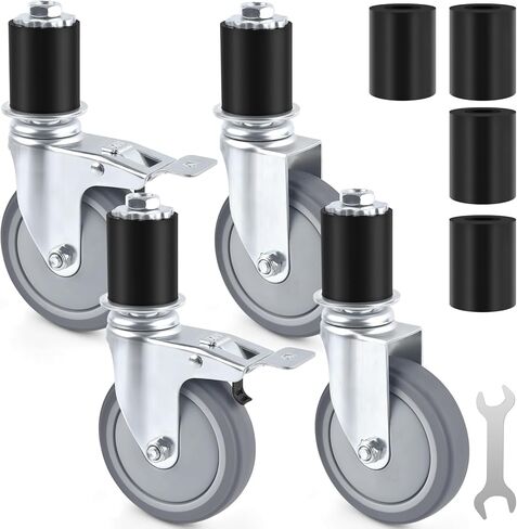 PACETAP 4 Inch Prep Table Wheels Caster Set of 4, Expanding Stem Caster Fit 1-1/2" and 1-5/8" Tube ID Leg for Work Table/Cart/Kitchen Appliances/Workbench Legs (2 with Brake, 2 without Brake) in Kuwait