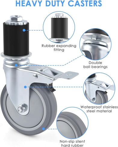 PACETAP 4 Inch Prep Table Wheels Caster Set of 4, Expanding Stem Caster Fit 1-1/2" and 1-5/8" Tube ID Leg for Work Table/Cart/Kitchen Appliances/Workbench Legs (2 with Brake, 2 without Brake) in Kuwait