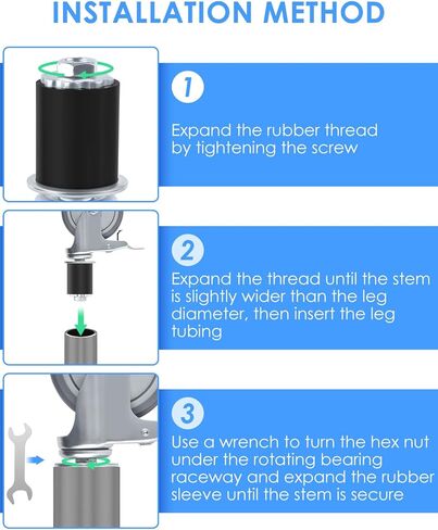 PACETAP 4 Inch Prep Table Wheels Caster Set of 4, Expanding Stem Caster Fit 1-1/2" and 1-5/8" Tube ID Leg for Work Table/Cart/Kitchen Appliances/Workbench Legs (2 with Brake, 2 without Brake) in Kuwait