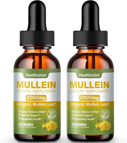 2 Pack Mullein Drops for Lungs - Leaf Extract Liquid - Powerful Mullein for Immune Support, Cleanse - Detox & Respiratory, Digestive System, Natural Herbal Supplement Tincture, Tea - 4 fl oz Vegan in Saudi Arabia