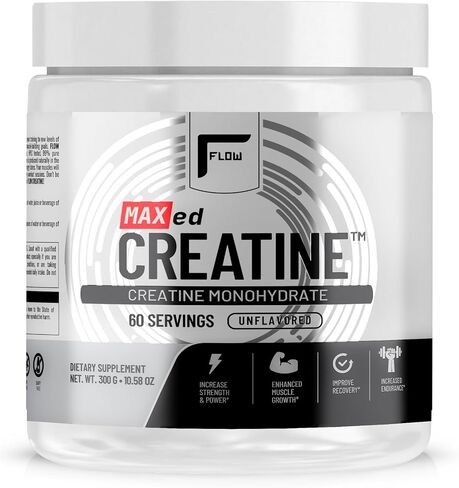 MAXed Creatine® مونوهيدرات - ميكرون، 60 حصة، بدون نكهة - 300 جم، قدرة تحمل العضلات، التعافي، القدرة على التحمل - تم تصنيعها في منشأة GMP معتمدة من NSF. in Kuwait
