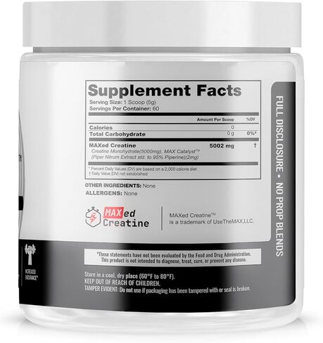 MAXed Creatine® مونوهيدرات - ميكرون، 60 حصة، بدون نكهة - 300 جم، قدرة تحمل العضلات، التعافي، القدرة على التحمل - تم تصنيعها في منشأة GMP معتمدة من NSF. in Kuwait