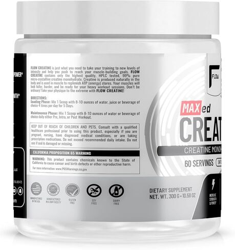 MAXed Creatine® مونوهيدرات - ميكرون، 60 حصة، بدون نكهة - 300 جم، قدرة تحمل العضلات، التعافي، القدرة على التحمل - تم تصنيعها في منشأة GMP معتمدة من NSF. in Kuwait