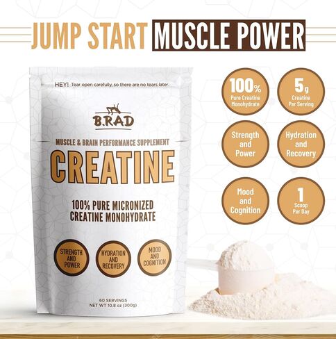B.rad Micronized 100% Creatine Monohydrate Powder, Unflavored | Muscle Strength & Recovery | Brain Health | #1 Performance Supplement | 10.8 Ounces, 30 Servings in Saudi Arabia