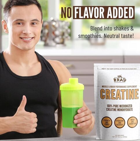 B.rad Micronized 100% Creatine Monohydrate Powder, Unflavored | Muscle Strength & Recovery | Brain Health | #1 Performance Supplement | 10.8 Ounces, 30 Servings in Saudi Arabia