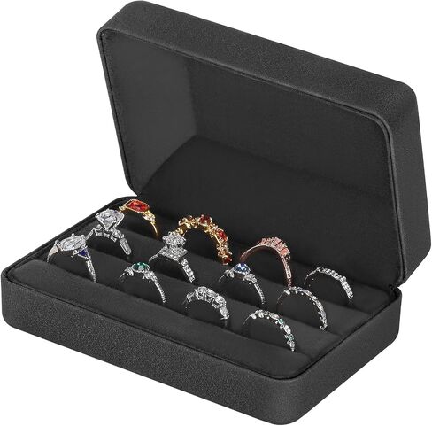 Velet Ring Storage Box for Multiple Rings, Travel Jewelry Ring Stud Earrings Holder Case, 3 Slot Portable Ring Display Organizer Case (Black) in Kuwait