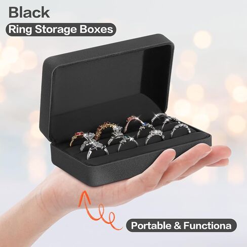 Velet Ring Storage Box for Multiple Rings, Travel Jewelry Ring Stud Earrings Holder Case, 3 Slot Portable Ring Display Organizer Case (Black) in Kuwait