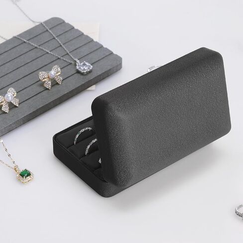 Velet Ring Storage Box for Multiple Rings, Travel Jewelry Ring Stud Earrings Holder Case, 3 Slot Portable Ring Display Organizer Case (Black) in Kuwait