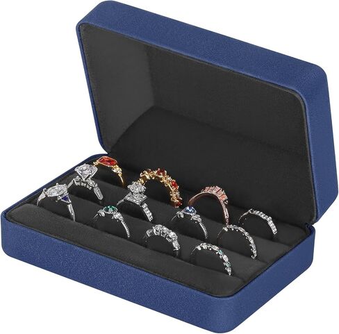 Velet Ring Storage Box for Multiple Rings, Travel Jewelry Ring Stud Earrings Holder Case, 3 Slot Portable Ring Display Organizer Case (Black) in Kuwait