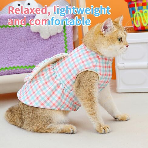 Cat Clothes Cat Skirt,Checkered Shirt Knitted pet Sweater Suitable for Small and Medium-Sized Dogs and Cats in Exquisite pet Clothing，Exquisite and considerable (L, Pink) in Saudi Arabia