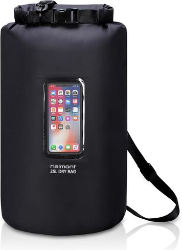 حقيبة Haimont الجافة المقاومة للماء وخفيفة الوزن وحقيبة جافة للتجديف بالكاياك والتجديف والتجديف والتجديف وركوب القوارب مع نافذة متوافقة مع شاشة اللمس، أسود، 25 لتر in Kuwait