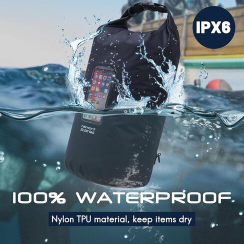 حقيبة Haimont الجافة المقاومة للماء وخفيفة الوزن وحقيبة جافة للتجديف بالكاياك والتجديف والتجديف والتجديف وركوب القوارب مع نافذة متوافقة مع شاشة اللمس، أسود، 25 لتر in Kuwait