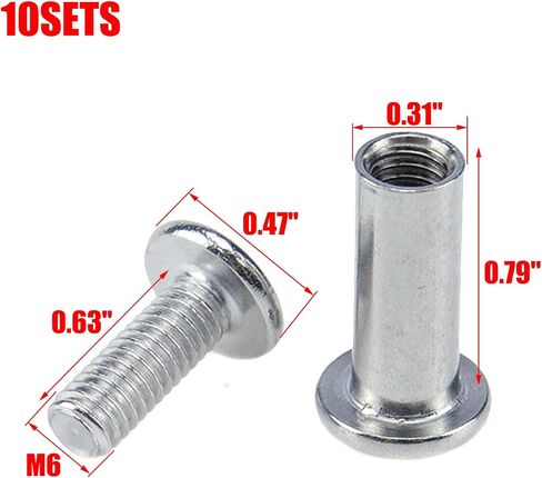 MY MIRONEY 10 Sets Binding Post Screw Hex Drive Socket Cap Bolts Stainless Steel Binding Bolts and Barrel Nuts Kit, for Furnitures Leather Belt Buckle, M6 x 8mm x 10mm in Saudi Arabia