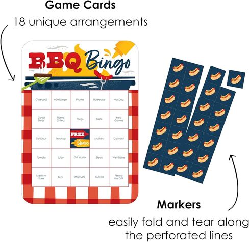 Big Dot of Happiness Fire Up The Grill - Bingo Cards and Markers - Summer BBQ Picnic Party Bingo Game - Set of 18 in Saudi Arabia
