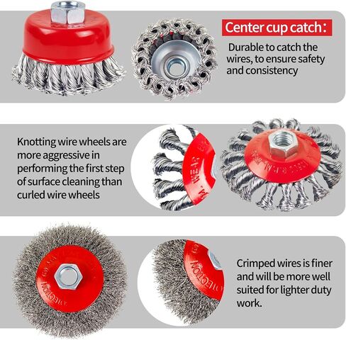 فرشاة عجلة سلكية لطاحونة زاوية 4-1/2 بوصة طقم عجلة سلكية ملتوية/مجعد 4 بوصة 5/8 بوصة - 11 خيط - 6 قطع in Kuwait