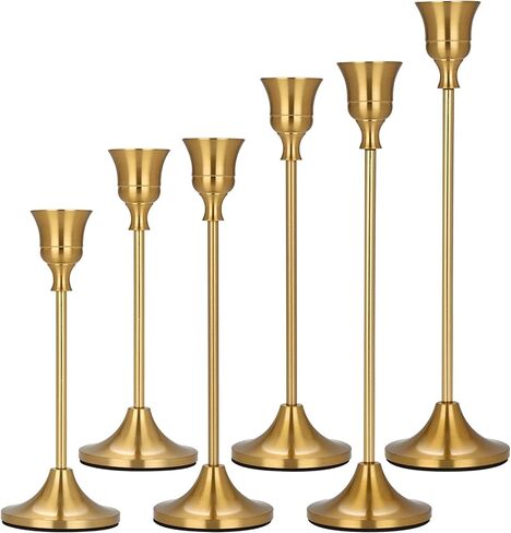 Brass Gold Candlestick Holders Set of 6, Taper Candle Holders for Table Centerpiece Fits 3/4 inch Candles, Metal Candle Sticks Holder Decor for Home, Wedding, Dinning, Party, Anniversary in Saudi Arabia