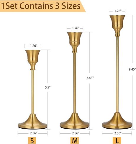 Brass Gold Candlestick Holders Set of 6, Taper Candle Holders for Table Centerpiece Fits 3/4 inch Candles, Metal Candle Sticks Holder Decor for Home, Wedding, Dinning, Party, Anniversary in Saudi Arabia