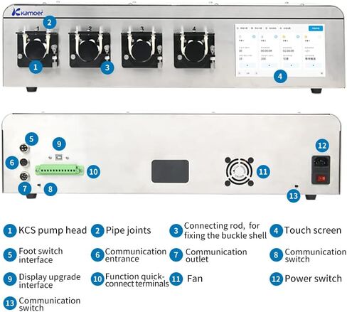 AC110V-240V 4 قناة مضخة تمعجية منخفضة التدفق 0.01 مل / دقيقة - 248 مل / دقيقة كاموير NP04-KCS عالية الدقة للبرمجة محرك متدرج مضخة الجرعات السائلة مع شاشة تعمل باللمس التطبيق واي فاي التحكم عن بعد in Kuwait