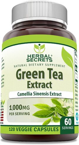 Amazing Nutrition Herbal Secrets Green Tea Extract 1000 Mg per Serving | Veggie Capsules Supplement | Non-GMO | Gluten-Free | Made in USA (1 Pack, 120 Count) in Saudi Arabia