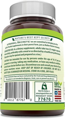Amazing Nutrition Herbal Secrets Green Tea Extract 1000 Mg per Serving | Veggie Capsules Supplement | Non-GMO | Gluten-Free | Made in USA (1 Pack, 120 Count) in Saudi Arabia
