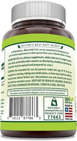 Amazing Nutrition Herbal Secrets Green Tea Extract 1000 Mg per Serving | Veggie Capsules Supplement | Non-GMO | Gluten-Free | Made in USA (1 Pack, 120 Count) in Saudi Arabia