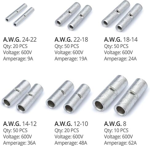 Wirefy 200 PCS Non Insulated Butt Connectors Kit - Butt Splice Connectors - Uninsulated Crimp Wire Connectors - 24-8 AWG in Saudi Arabia