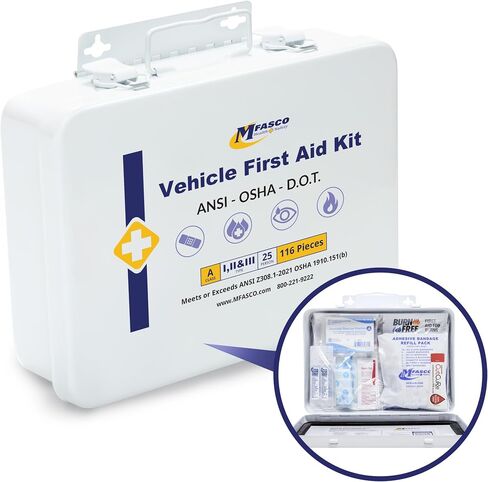 Vehicle First Aid Kit - DOT/ANSI/OSHA Compliant - Metal - Portable & Mountable - Waterproof - First Aid Kits for Businesses, Construction, Commercial Vehicles, Workplaces - 115 Pcs in Saudi Arabia