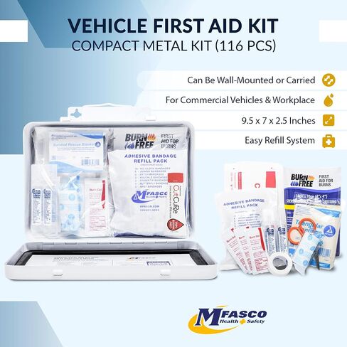 Vehicle First Aid Kit - DOT/ANSI/OSHA Compliant - Metal - Portable & Mountable - Waterproof - First Aid Kits for Businesses, Construction, Commercial Vehicles, Workplaces - 115 Pcs in Saudi Arabia