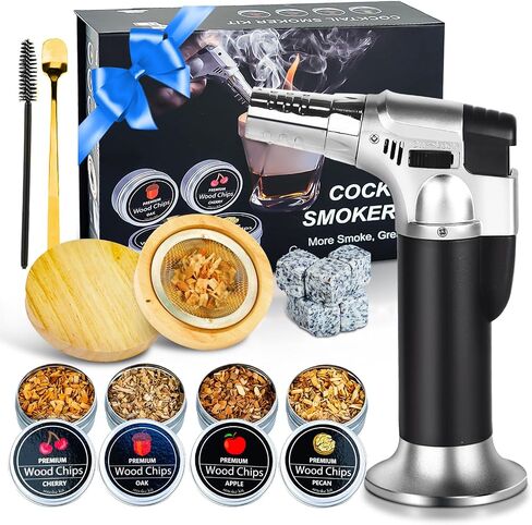 Cocktail Smoker Kit with Torch, 4 Flavors Wood Chips, Bourbon Whiskey Infuser Kit, Old Fashioned Whiskey Infuser Kit, Birthday Bourbon Whiskey Gifts for Men, Dad, Husband (without Butane) in Saudi Arabia