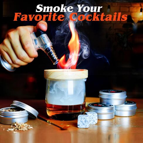 Cocktail Smoker Kit with Torch, 4 Flavors Wood Chips, Bourbon Whiskey Infuser Kit, Old Fashioned Whiskey Infuser Kit, Birthday Bourbon Whiskey Gifts for Men, Dad, Husband (without Butane) in Saudi Arabia
