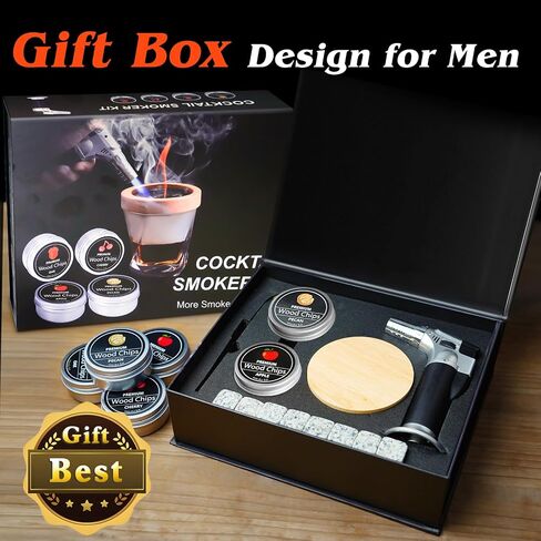 Cocktail Smoker Kit with Torch, 4 Flavors Wood Chips, Bourbon Whiskey Infuser Kit, Old Fashioned Whiskey Infuser Kit, Birthday Bourbon Whiskey Gifts for Men, Dad, Husband (without Butane) in Saudi Arabia