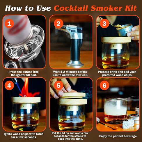 Cocktail Smoker Kit with Torch, 4 Flavors Wood Chips, Bourbon Whiskey Infuser Kit, Old Fashioned Whiskey Infuser Kit, Birthday Bourbon Whiskey Gifts for Men, Dad, Husband (without Butane) in Saudi Arabia
