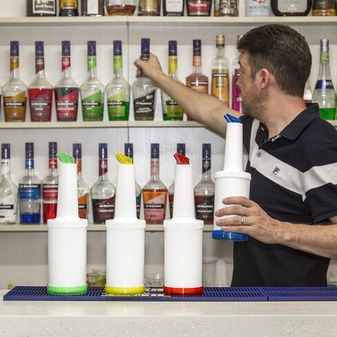 Color Coded Flow N Stow Juice Bottles (32oz / 1 Quart, Set of 4) – Commercial Grade Bar Pourers with Spout and Lid for Effortless Mixing, Pouring, and Storage in Saudi Arabia