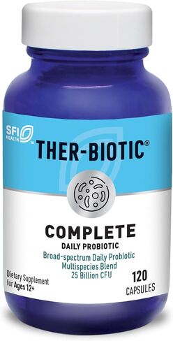 Klaire Labs Ther-Biotic Complete - مكمل بروبيوتيك 25 مليار وحدة تشكيل مستعمرة - صحة الأمعاء والجهاز الهضمي + دعم المناعة - بروبيوتيك لا يسبب الحساسية للرجال + النساء - نظيف + خالي من منتجات الألبان (120 كبسولة) in Kuwait