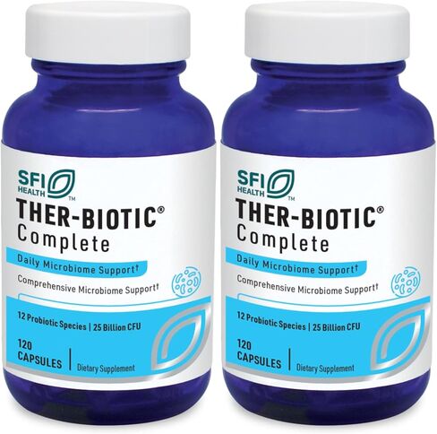 Klaire Labs Ther-Biotic Complete - مكمل بروبيوتيك 25 مليار وحدة تشكيل مستعمرة - صحة الأمعاء والجهاز الهضمي + دعم المناعة - بروبيوتيك لا يسبب الحساسية للرجال + النساء - نظيف + خالي من منتجات الألبان (120 كبسولة) in Kuwait